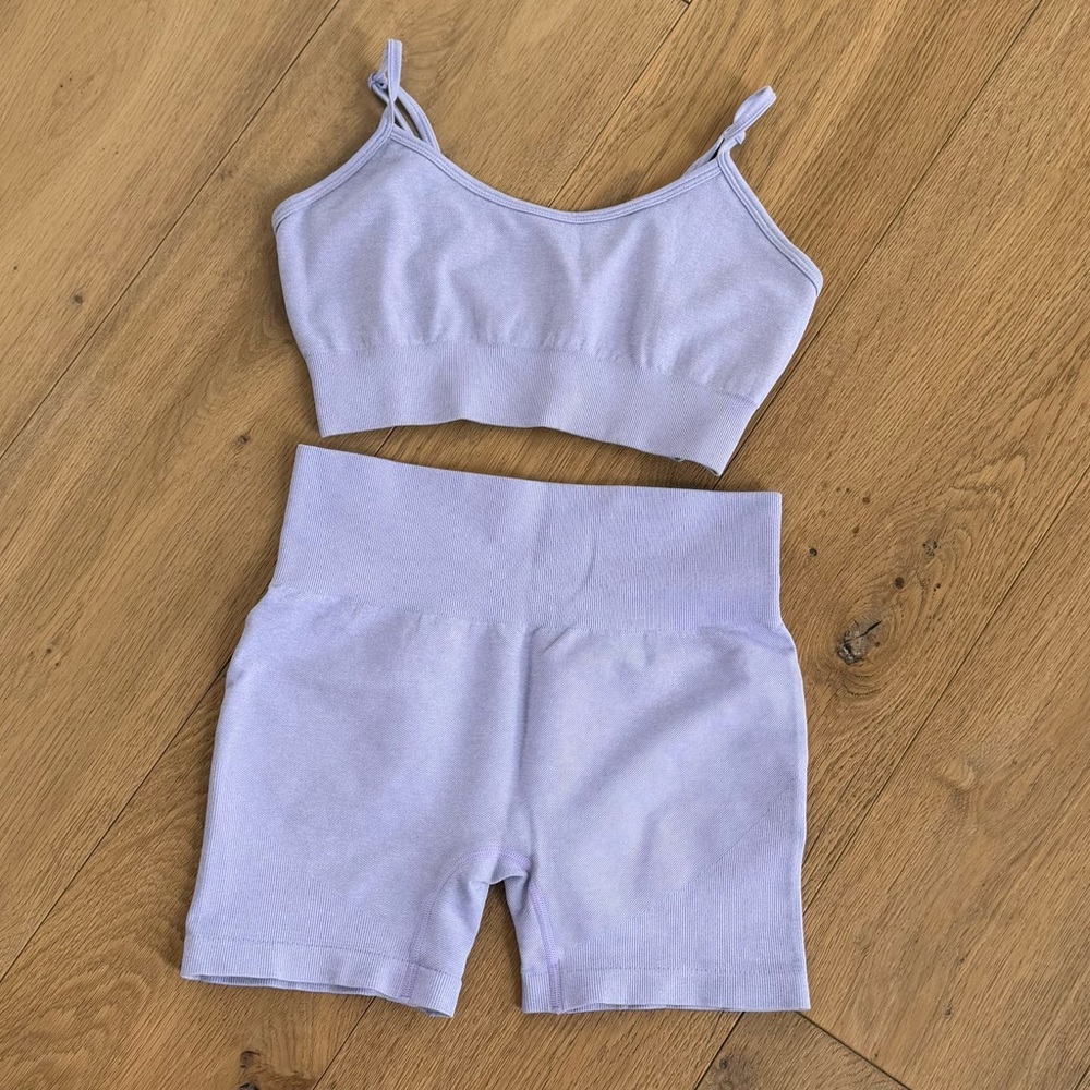 Lavender Sports Bra and Bike Shorts Set